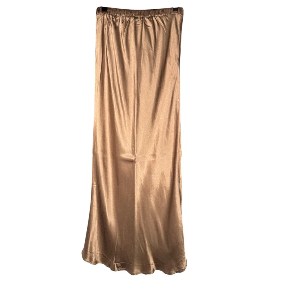 Nation LTD Maxi Skirt Women Size S Bronze Satin Viscose Rayon Slip Skirt Neutral